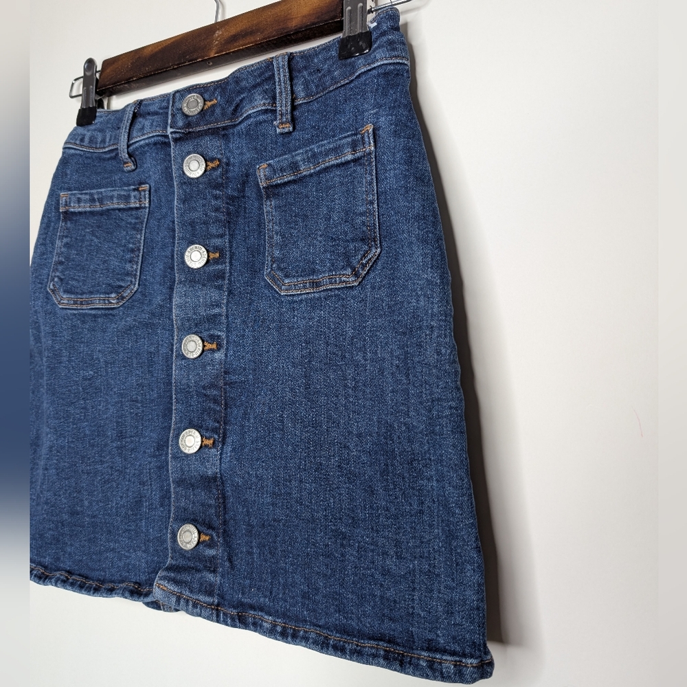 H&M Girls Kids Button Up A Line Blue Casual Mini Jean Skirt Size 10-11 Years - Picture 5 of 16